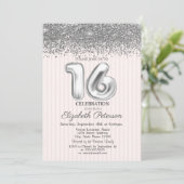 Trendy Zilveren Diamanten Gestreepte Sweet 16 Kaart (Staand voorkant)