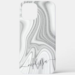 Trendy zilveren glitter sauw monogram iPhone 12 pro max hoesje