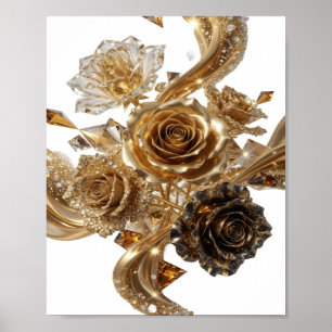 Trendy Zilveren GOUDEN ROZEN EN DIAMANTEN Poster