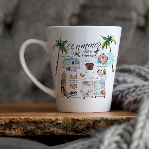 Trendy Zomer Favorieten   Waterverf Illustratie Latte Mok
