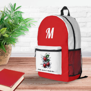 Trendy Zomer Kersen Rood en Wit Monogram Bedrukte Rugzak