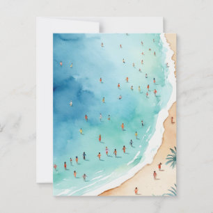 Trendy zomergolf waterverf oceaan strandgolf briefkaart
