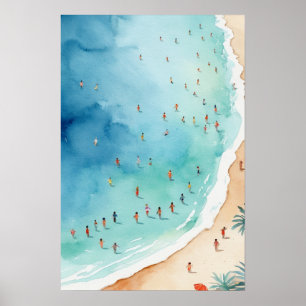Trendy zomergolf waterverf oceaan strandgolf   poster