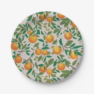 Trendy zomerse sinaasappels citrusfruit bloesem pa papieren bordje
