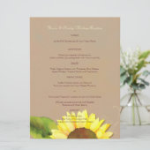 Trendy Zonnebloem Bruiloft Receptie Diner Menu (Staand voorkant)