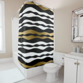 Trendy Zwart Abstract Zebra Strepen Gouden Accente Douchegordijn (In situ)