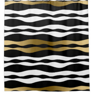 Trendy Zwart Abstract Zebra Strepen Gouden Accente Douchegordijn
