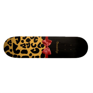 Trendy zwart en goud luipaardprint rode linten boo skateboard