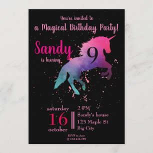 Trendy zwart en roze Magical Unicorn Birthday Kaart