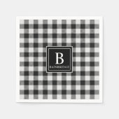 Trendy zwart en wit Buffalo Plaid Monogrammed N Servet (Voorkant)