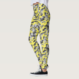 Trendy Zwart, Grijs & Geel Camo Print Sport Leggings