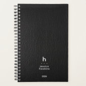Trendy zwart leder modern monogram wekelijks planner (Voorkant)