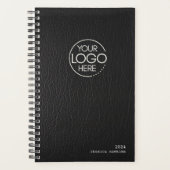 Trendy zwart lederen Modern Logo Weekly Planner (Voorkant)