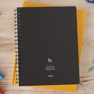 Trendy Zwart Noir Modern Monogram Weekly Planner