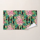 Trendy Zwart Roze Bloemen Gouden Strepen Botanisch Bad Handdoek (Handdoek)