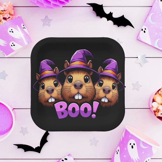 Trendy zwart Schattigee Halloween Capybara Boo Par Papieren Bordje