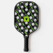 Trendy Zwart & Wit Abstract Geometrisch Voetbal Pickleball Paddle (Achterkant)