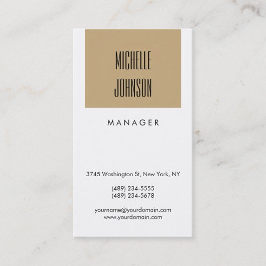Trendy Zwart Wit Beige Manager Visitekaartje (Voorkant)