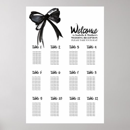 Trendy zwart wit boog chique bruiloft zitgrafiek poster (Voorkant)
