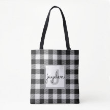 Trendy zwart-wit Buffalo Plaid Monogrammed