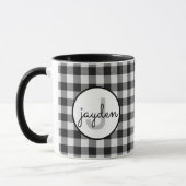 Trendy zwart-wit Buffalo Plaid Monogrammed Mok (Links)