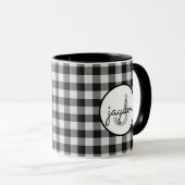 Trendy zwart-wit Buffalo Plaid Monogrammed Mok (Voorkant rechts)