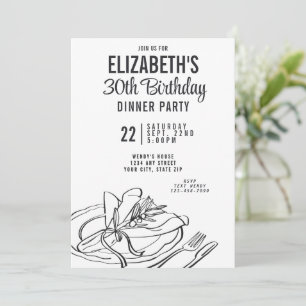 Trendy zwart-wit dinerfeest 30e verjaardag kaart