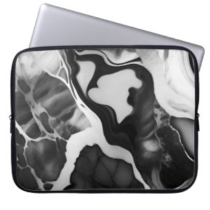 Trendy zwart-wit faux marmer laptop sleeve