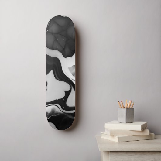 Trendy zwart-wit faux marmer skateboard (Muurkunst)