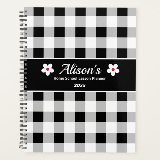 Trendy zwart wit geruit Home School les Planner (Voorkant)