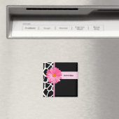 Trendy zwart-wit Giraffe roze Daisy en naam Magneet (Insitu (Vaatwasser))