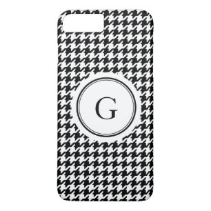 Trendy zwart-wit houndstooth-monogram 	iPhone 8 plus / 7 plus hoesje