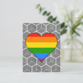 Trendy zwart wit ontwerp regenboog hart liefde briefkaart (Staand voorkant)