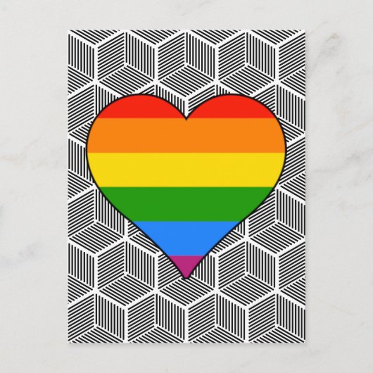 Trendy zwart wit ontwerp regenboog hart liefde briefkaart (Voorkant)
