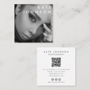 Trendy Zwart Wit Professionele Foto QR Code Vierkante Visitekaartje