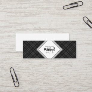Trendy Zwart wit tartan Personaliseer Monogram Mini Visitekaartje