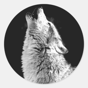 Trendy Zwart Wit Wolf Howling Moon Foto Sticker