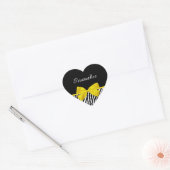 Trendy zwart-wit zebra print geel lint hart sticker (Envelop)
