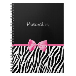 Trendy zwart-wit zebraprint met roze lint notitieboek