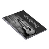 Trendy Zwart Witte Rustieke Gitaar Script Notitieboek (Rechterzijde)