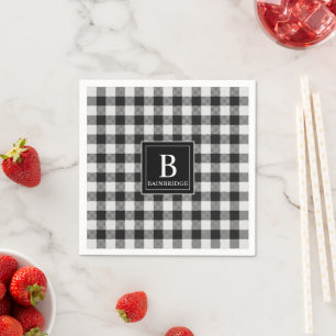 Trendy Zwarte en Witte Buffalo Plaid Monogram N Servet