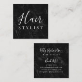 Trendy zwarte marmeren haar stylist script handtek vierkante visitekaartje (Voorkant / Achterkant)