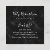 Trendy zwarte marmeren haar stylist script handtek vierkante visitekaartje (Achterkant)