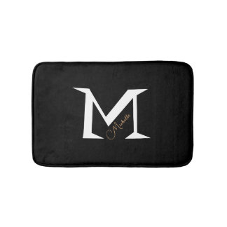 Trendy Zwarte Monogram Voeg Je Naam Toe Eenvoudig  Badmat