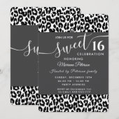 Trendy zwarte witte luipaard, zoet 16 uitnodiging (Voorkant / Achterkant)