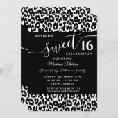 Trendy zwarte witte luipaard, zoet 16 uitnodiging (Voorkant / Achterkant)