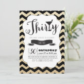 Trente Black & Gold Chevron Invitation d'anniversa (Debout devant)