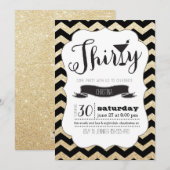 Trente Black & Gold Chevron Invitation d'anniversa (Devant / Derrière)