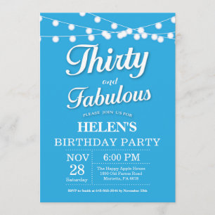 Trente et fabuleux Anniversaire Invitation Bleu