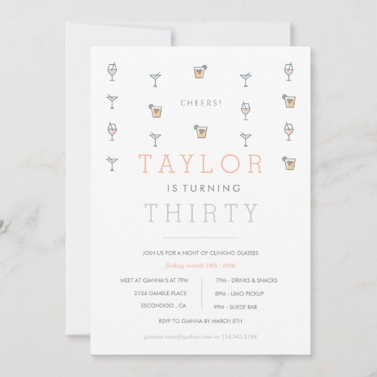 Trente Martini Jalon Anniversaire Invitation (Devant)